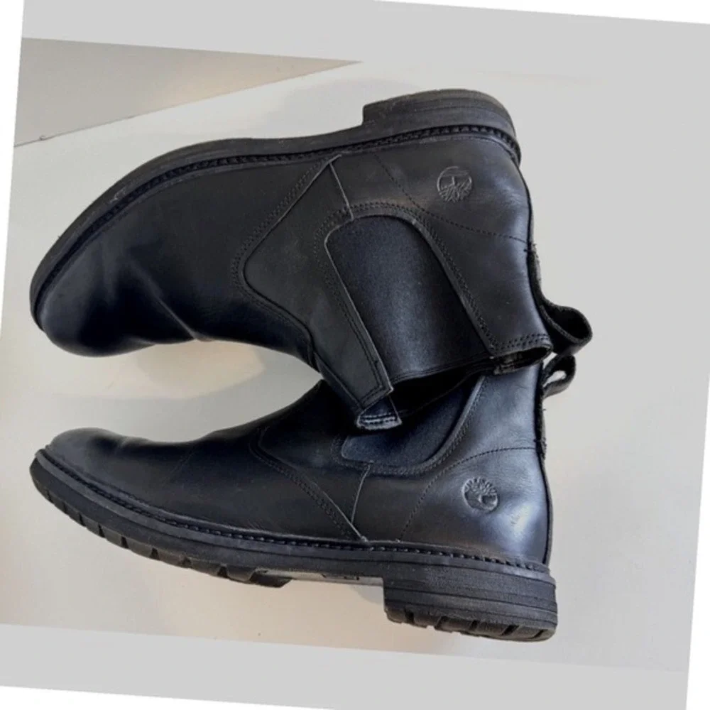 Timberland Larchmont Chelsea Boots Mens 13 Black Leather Pull‎ On Career 48-07